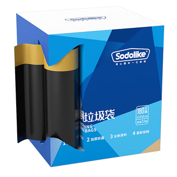 Sodolike尚岛六块砖抽绳垃圾袋黑色45*50cm180只双面2.4丝点断式加厚收口
