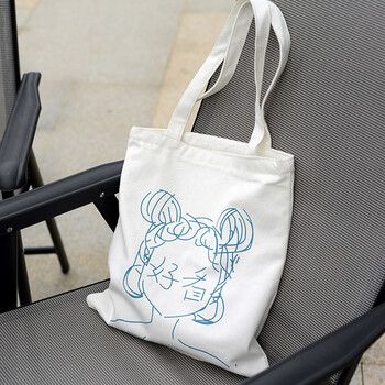 post韩国chic可爱萌妹子ins款素描图案帆布袋简约线条趣味百搭帆布包
