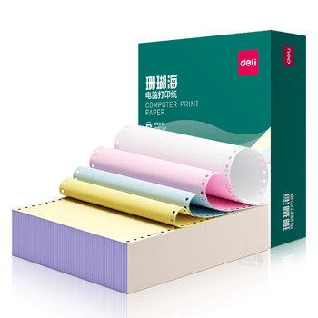 得力（deli）珊瑚海四联三等分可撕边针式打印纸电脑打印纸 彩色(白红蓝黄)财务发票单1000页/箱241-4-1/3CS