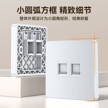 山泽网线网口网络面板 通用超五/六/七类模块加厚86型阻燃面板 适用电脑房间网络插座 二位 ZWB-02