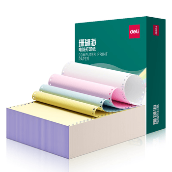 得力（deli）珊瑚海四联整张可撕边针式打印纸电脑打印纸 彩色财务发票打印报销单送货单 1200页/箱 241-4CS