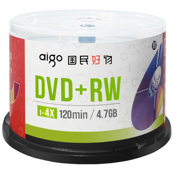 爱国者（aigo）DVD+RW 空白光盘/刻录盘 1-4速4.7GB 台产 桶装50片 可擦写 可重复刻录