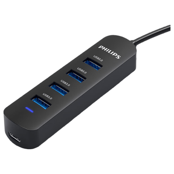 飞利浦USB3.0分线器扩展坞高速4口HUB集线器拓展坞 适用笔记本台式电脑一拖多转换器转接头带供电口0.6米