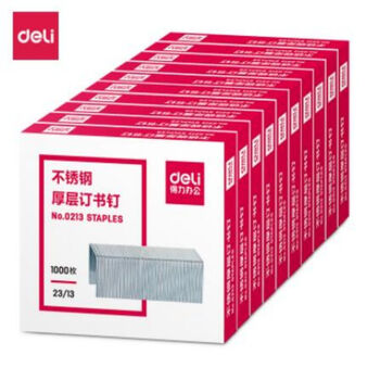 得力(deli)0213不锈钢厚层订书钉/订书针办公通用23/13(1000枚/盒)5盒装