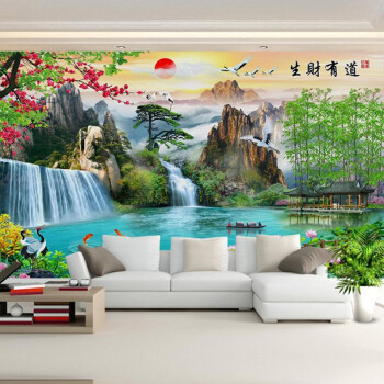 画电视背景墙壁纸壁画5d立体客厅卧室现代山水翠竹风景画无缝8d凹凸影