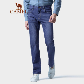 骆驼（CAMEL）男装 直筒商务休闲牛仔裤水洗男士长裤 蓝色 33