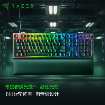 雷蛇（Razer）猎魂光蛛V2 线性光轴 机械键盘 有线键盘 游戏键盘 吃鸡 电脑键盘 104键 RGB灯效 带腕托