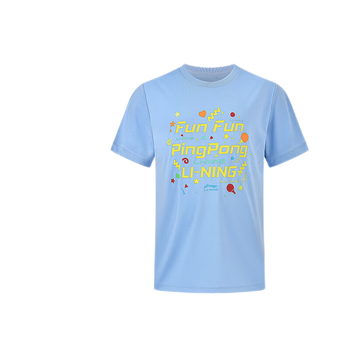 李宁（LI-NING）乒乓球服速干短袖儿童跑步运动服基础上衣T恤青少年 极光蓝 140