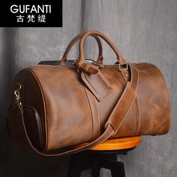 古梵缇（GUFANTI）旅行包 男士复古疯马皮旅行包头层牛皮大容量行李包袋欧美gft-45 复古棕 大