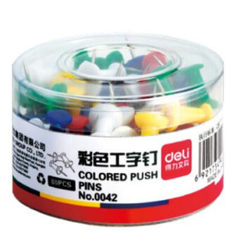 得力(deli)0042彩色工字钉 大头钉图钉金属不锈钢多色混合(80枚/筒)10筒装