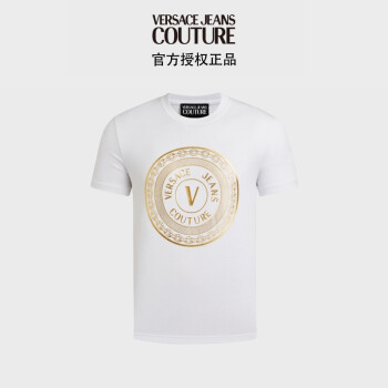 范思哲versacejeanscouture奢侈品男装21秋冬男士v字徽章印花t恤71gah
