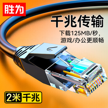 胜为六类网线 cat6类千兆网络纯铜线 2米 电脑宽带非屏蔽八芯双绞家用监控连接成品跳线LC-6020G