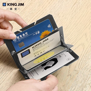 锦宫（KINGJIM）新款学院风便携大容量名片夹卡片收纳证件银行卡收纳夹卡套可收纳60张黑色 PS2512GS-W