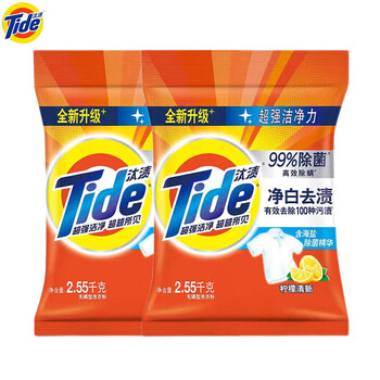 汰渍 洗衣粉 净白去渍(柠檬清新型)2.55Kg*2袋 10.2斤大袋深层去污