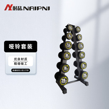 耐品（NAIPNI） 包胶固定哑铃 实心纯钢平圆头 120KG套装【六对】+哑铃架