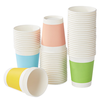 优奥纸杯一次性杯子特厚270ml*100只四色杯子家用办公商务接待