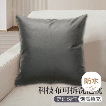 艾薇抱枕沙发靠垫床头靠枕睡觉靠背垫科技布抱枕套含抱枕芯磨砂黑