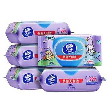 维达（Vinda）杀菌湿巾 80片*5包 线条小狗IP款 杀菌率99.9% 湿巾大包 湿纸巾