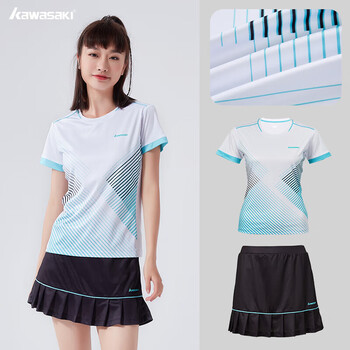川崎（KAWASAKI）羽毛球服套装女款运动速干短袖T恤训练队服A2806 白黑 S