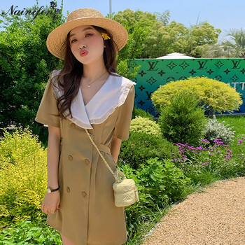奈妮纷女装新款连衣裙女2022夏装韩版甜美遮肚子显瘦韩版职业性感仙女