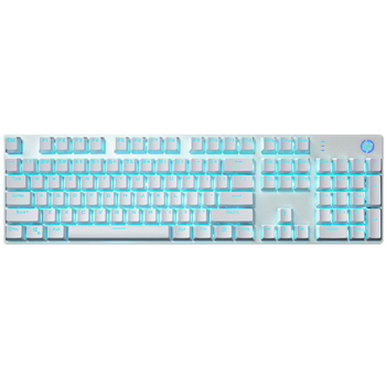 惠普（HP）GK400F游戏键盘 机械键盘 办公笔记本电脑键盘 LOL吃鸡CF电竞外设冰蓝光有线键盘 银白色 茶轴