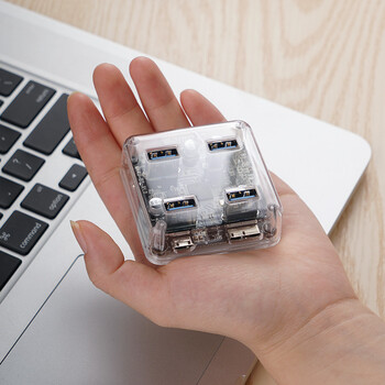 奥睿科（ORICO）USB分线器3.0 4口HUB扩展扩展坞转换器 笔记本电脑一拖四集线器延长线带供电接口全透明 