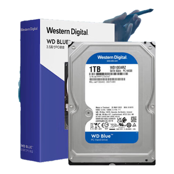 西部数据(WD)台式机械硬盘 WD Blue 西数蓝盘 1TB 5400转 64MB SATA CMR垂直 DIY装机电脑硬盘 3.5英寸WD10EARZ