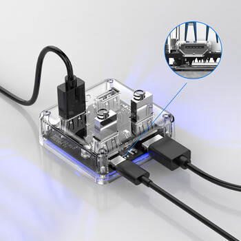 奥睿科（ORICO）USB分线器3.0 4口HUB扩展扩展坞转换器 笔记本电脑一拖四集线器延长线带供电接口全透明 