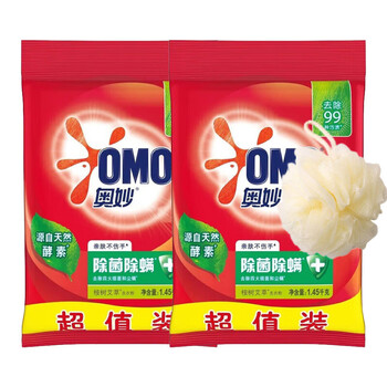 奥妙 洗衣粉 除菌除螨1.45KG*2袋 温和护衣 去污去渍+湿巾1片装