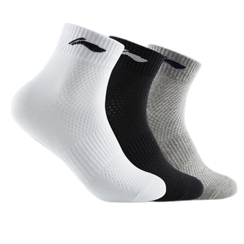 李宁袜子运动袜夏季（3双）篮球袜跑步袜抗菌防臭男女生活袜四季棉袜