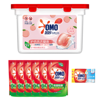 奥妙（OMO）自然工坊白桃洗衣凝珠400G+除螨洗衣液400G*6+去渍洗衣皂2×220g