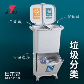 risu 日本进口家用双层分类垃圾桶厨房防宠物垃圾筒带