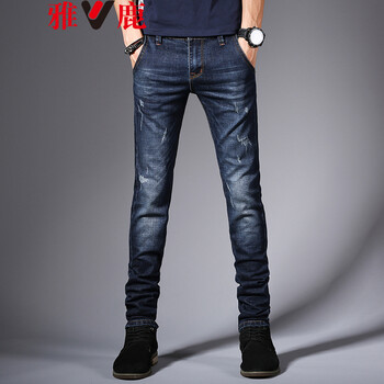雅鹿牛仔裤男2018秋冬新品修身弹力小脚裤简