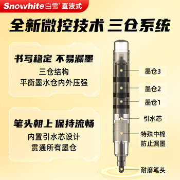 白雪（snowhite）巨能写大容量直液式三仓白板笔教师专用粗杆马克笔记号笔可擦办公用品 彩色4支WB-598