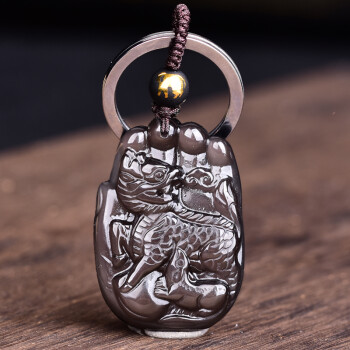 淘运开光阁2019年生肖属猴吉祥物麟鼠献桃天然黑曜石吊坠项坠福鼠添禄