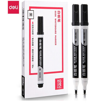 得力 S536 白板笔黑色 可擦教师用醇性黑板笔办公用品易擦亚克力粗头办公文具工具  10支1盒 1盒装