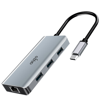 爱国者（aigo）Type-C扩展坞USB3.0分线器千兆网口HDMI/VGA转接器 SD/TF读卡器3.5音频PD100W拓展坞T10-R(金属)