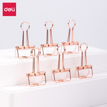 得力(deli)9415镂空金属长尾夹25mm票夹小清新玫瑰金学生办公用票据夹燕尾夹文件夹 6只/袋 1袋装