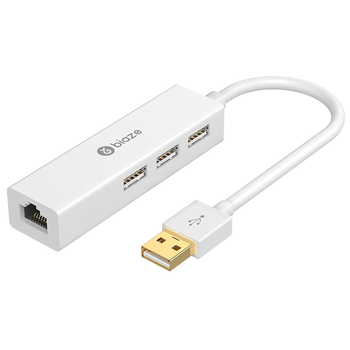 毕亚兹 USB分线器转网口有线网卡免驱动  RJ45转换器扩展坞 适用苹果mac华为电脑拓展坞HUB转接头 四合一
