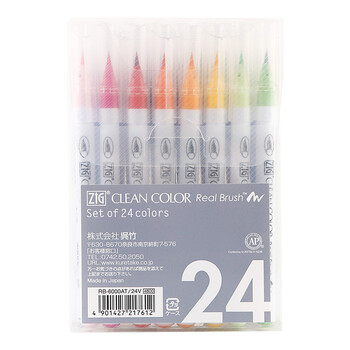 吴竹（KURETAKE）日本进口ZIG软尖笔水彩笔马克笔勾线笔24色套装RB-6000AT/24V