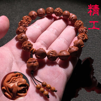 手工小籽十八罗汉手串 野生龙纹桃核橄榄核胡雕刻男链
