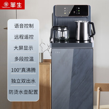 华生（Wahson）茶吧机一键调温家用多功能温热型大屏 双显立式饮水机下置式水桶【智能语音遥控】 WS-718 灰色