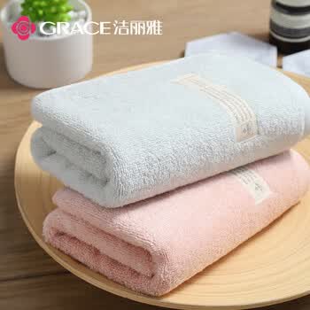 洁丽雅(Grace)新疆长绒棉A类毛巾2条装 纯棉加厚柔软面巾吸水洗脸巾 粉+绿运动