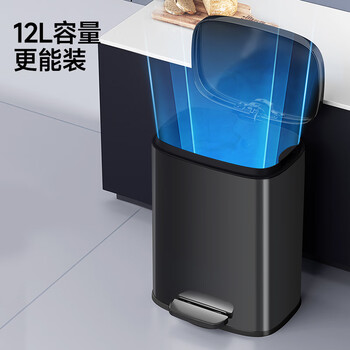 五月花不锈钢垃圾桶脚踩式12L大容量全身优质410带盖锁味客厅厨房厕所