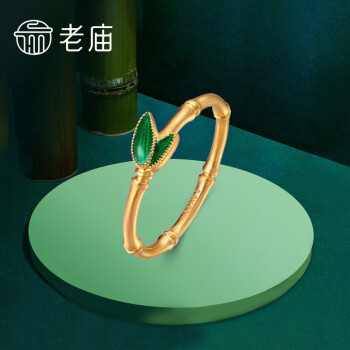 老庙黄金戒指竹韵年年古韵金古法竹节珐琅足金对戒新年礼物