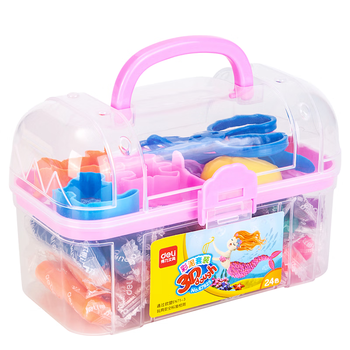 得力(deli)24色彩泥 学生橡皮泥美术手工DIY盒装黏土工具套装玩具非轻型粘土儿童开学文具生日礼物粉色