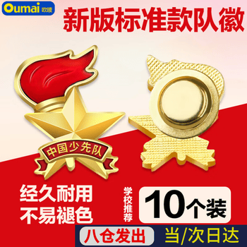 欧唛（oumai）【开学季】标准队徽立体火炬款少先队队徽胸章圆形别针磁吸小学生队章 立体队徽磁扣款 10枚装