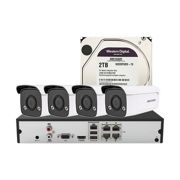 HIKVISION海康威视监控摄像头套装4路带2T硬盘400万臻全彩夜视高清室内室外监控器全套设备3T47SWDV3-L