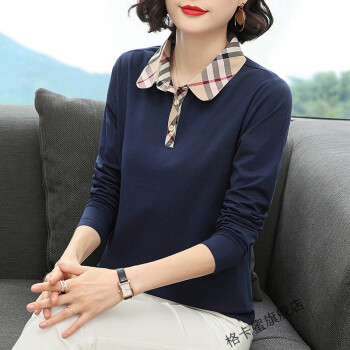 格卡蜜中老年女带领秋衣有领t恤女长袖年秋装新款小衫t恤血裇桖中年