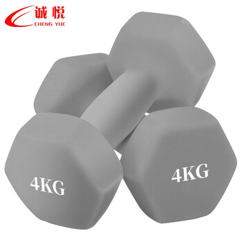 诚悦彩色浸塑哑铃男女士家庭用健身塑型器材组合套装4kg*2灰色CY-528